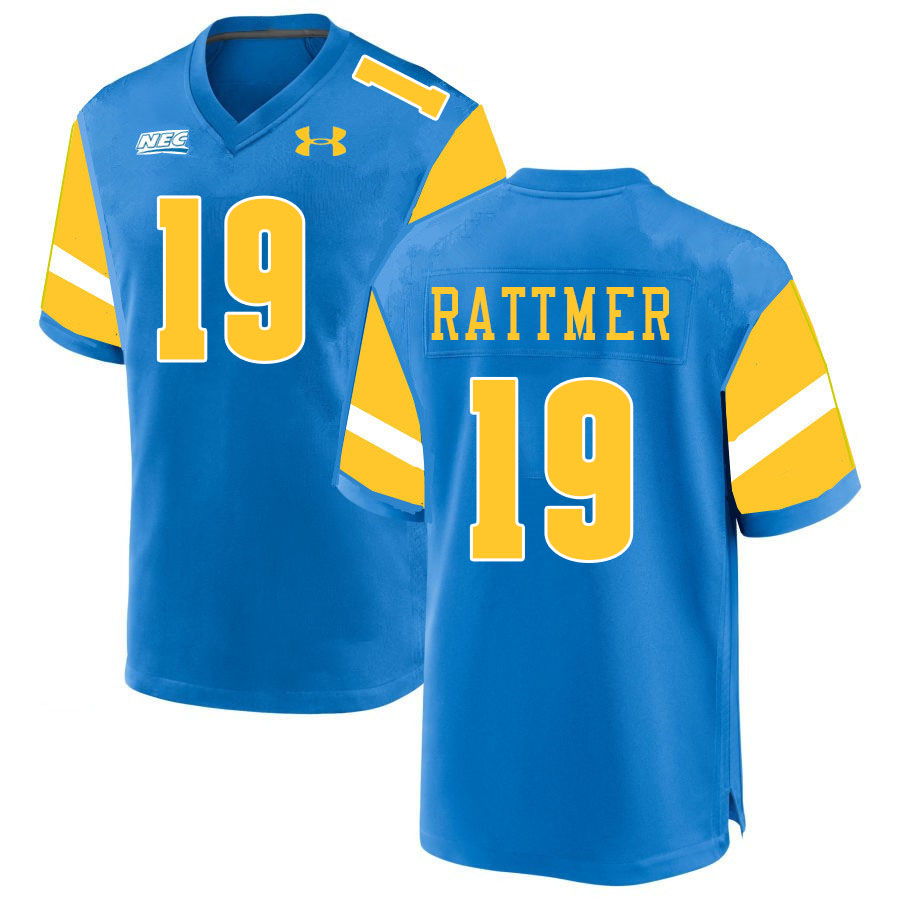 Men #19 Noah Rattmer Long Island University Sharks College Football Jerseys Stitched-Blue